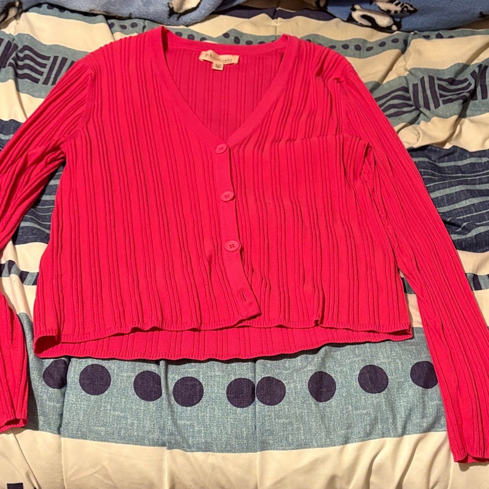 Vibrant Pink Philosophy Ribbed Cardigan